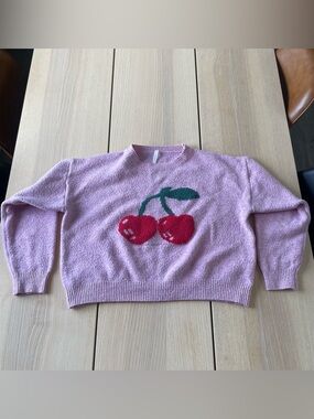 Dreamers by debut Pink Sweater with Red Cherry Graphic ladies size large